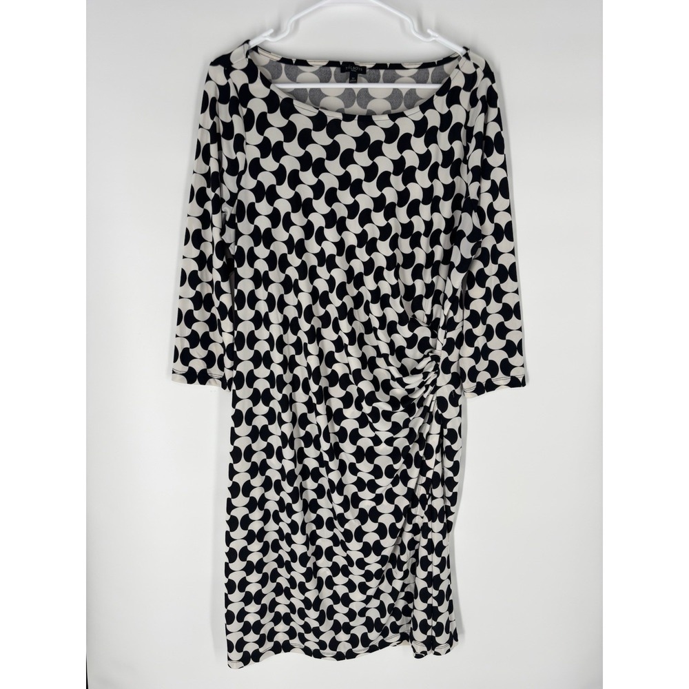 Talbots Geometric Stretch Midi Dress Size 1X Ruched Flowy Office Modest Church - Picture 1 of 12